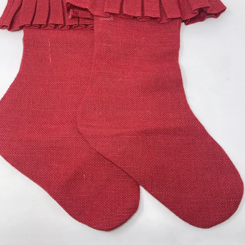 Storehouse Red Set of 2 Pleated Burlap Stockings Holiday Christmas Textured